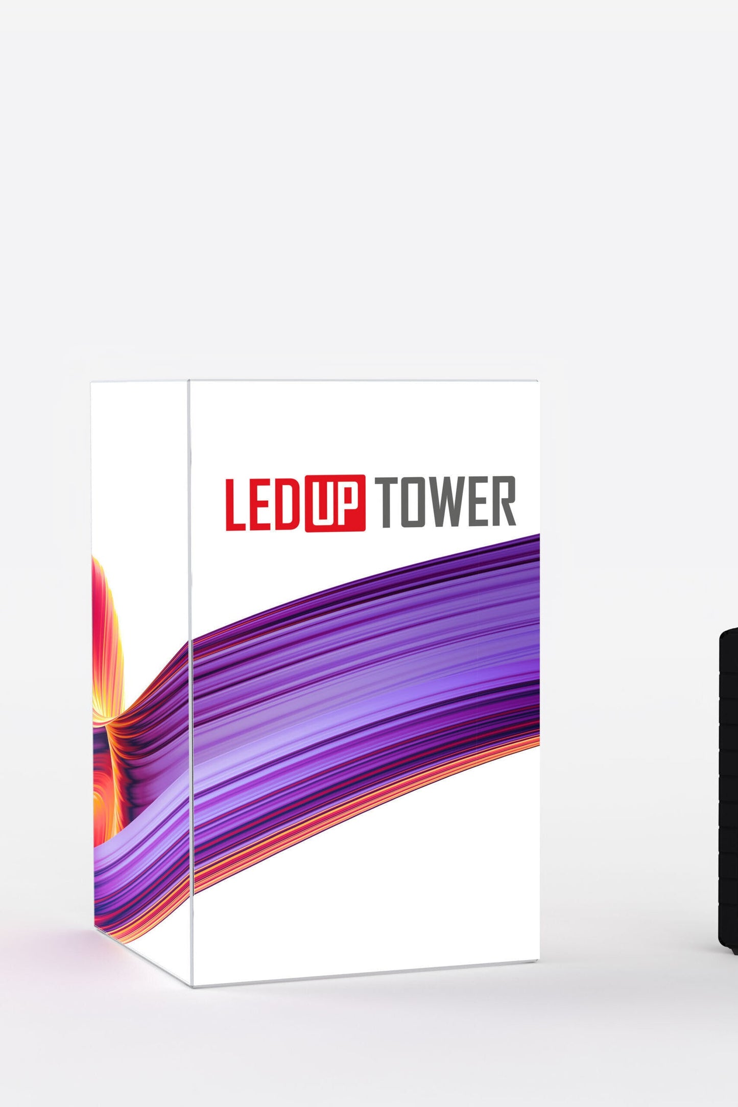 Der LEDUP Tower ist ein rundum beleuchtetes Display-System inklusive Koffer